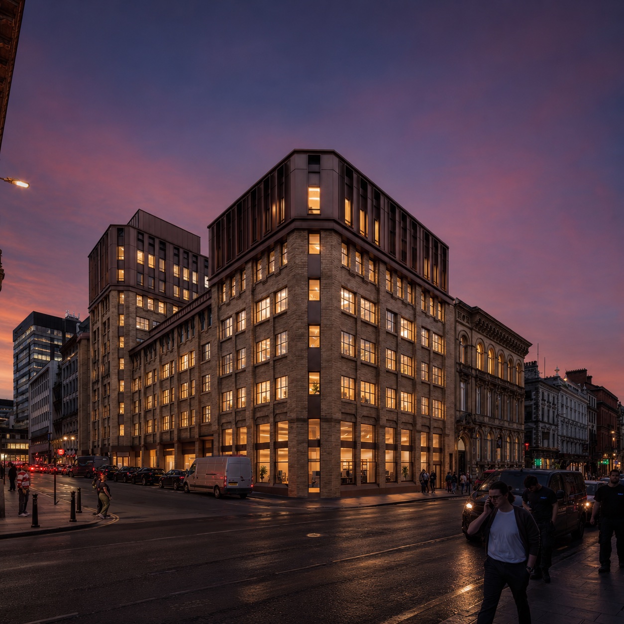 Imperial Exchange at dusk, in Liverpool's commercial district