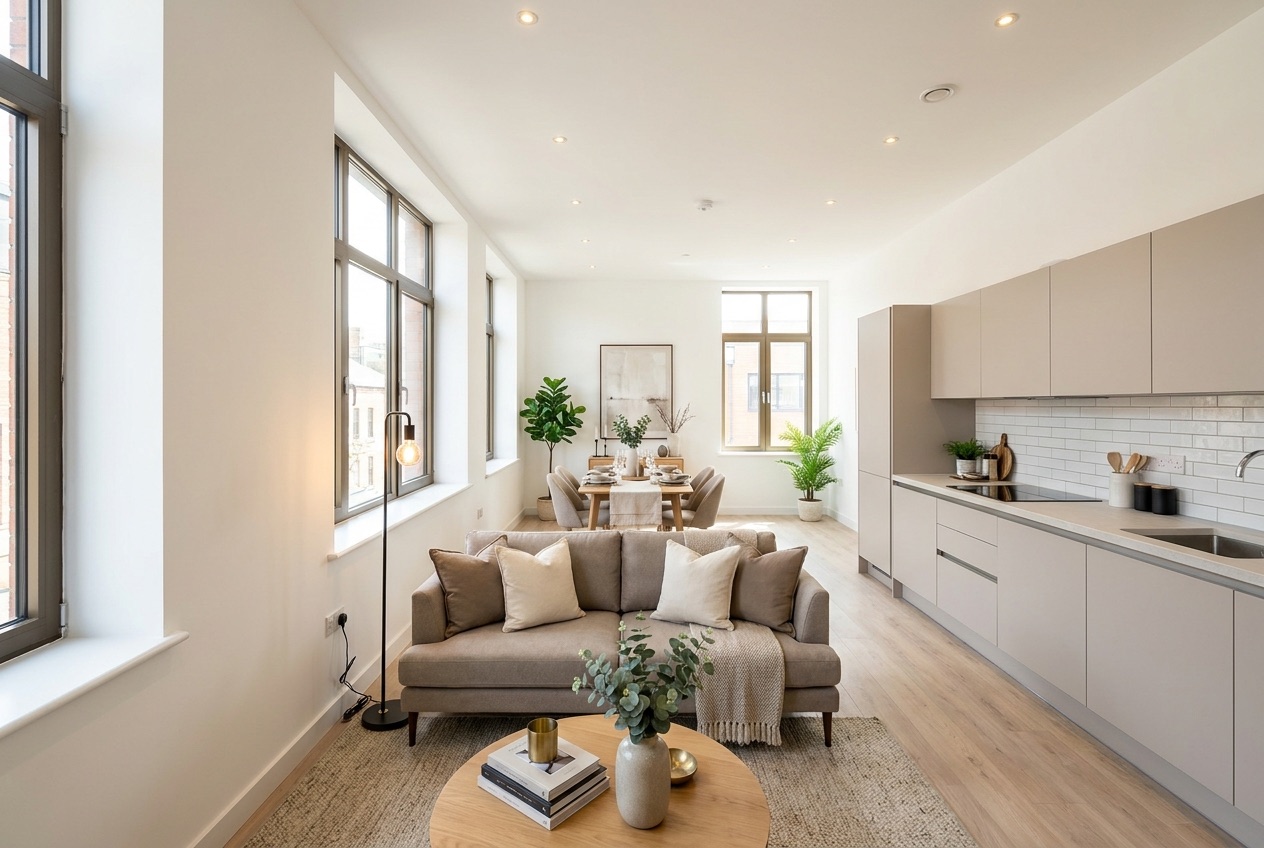 Two-bedroom living and dining area